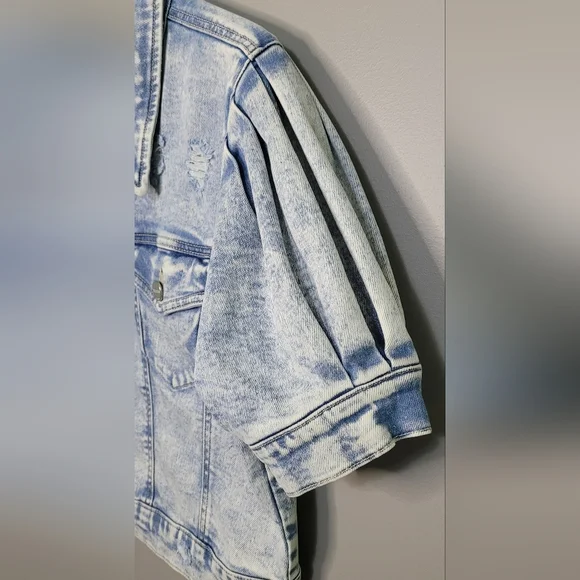 Risen Los Angeles Cropped Distressed Jean Jacket Light Wash Denim Stretch 1X - Picture 4 of 7